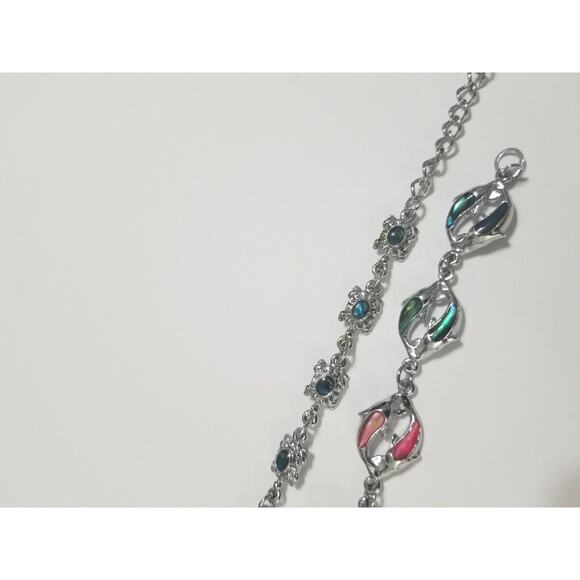 2- 7" silvertone bracelets dolfins and sea turtles this one has a 2" ext. b12* - Picture 12 of 16